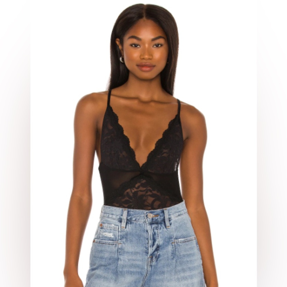 Free People Intimately Speed Date Black Lace Bodysuit NWOT